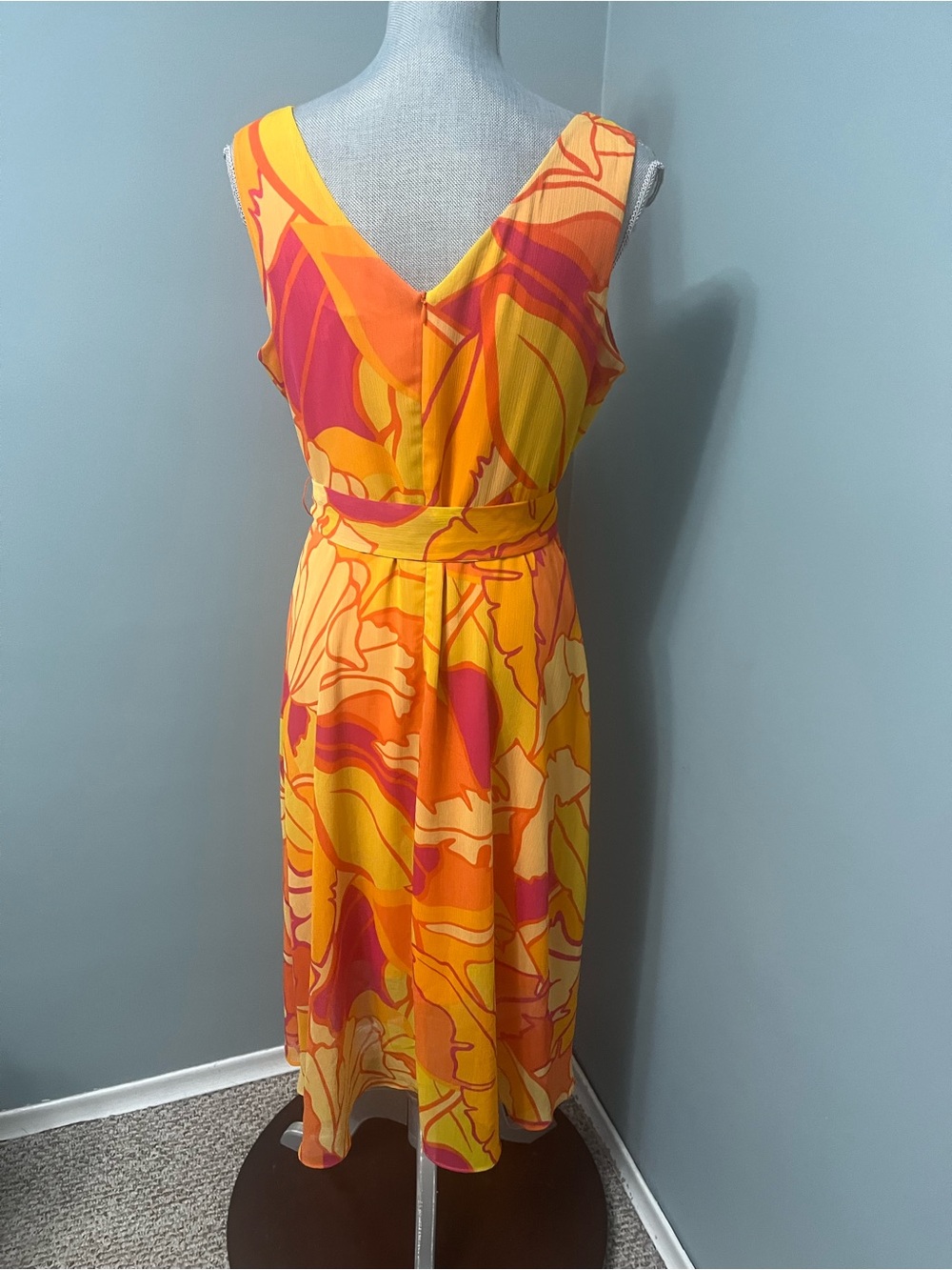 JOSEPH RIBKOFF tropical print wrap chiffon dress women’s size 14 - Picture 7 of 9